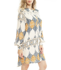 LS Button Down Tunic-2 pcs dress MDW7W03CP-Beige/Navy