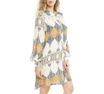 LS Button Down Tunic-2 pcs dress MDW7W03CP-Beige/Navy