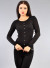 Long Sleeves Crew Neck Fine-Ribbed Solid Cardigan Sweater with Decorative Buttons Front Closure NW-24959 BLACK