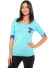 Boat Neck , Solid Top with Aztec Print Breast Pocket and Hem sleeves  Aztec contrast. AT3999-A - AQUA/BLUE