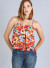 Spaghetti straps , shirred front,  floral print chiffon swing crop top. FTW005845-M19718-ORANGE-FLORAL