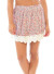 A smocked waistline, floral printed skirt featuring a crochet bottom hemline. RN#131335-PINKFLORAL