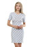 Round neck body con dress featuring a snake-like skin printed design. WH-212JAG-GRAY