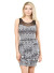 Sleeveless Boat Neck Aztec Print Mesh Yoke Sheath Dress with Ruffles Front Accent. HW-BD1716 BLACK/WHITE