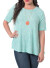 Plus size short-sleeve, round neck,ribbed swing top (necklace not included)-WH-BT1868X-MINT 