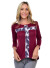 3/4 sleeves round neck, partially hi-low solid top featuring a cross sequenced front. WH-YT2074-BURGUNDY