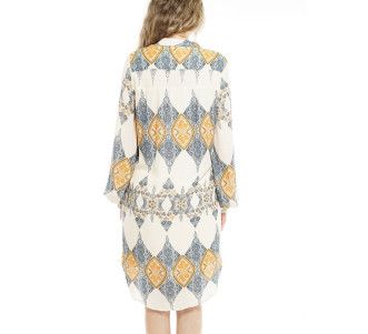LS Button Down Tunic-2 pcs dress MDW7W03CP-Beige/Navy